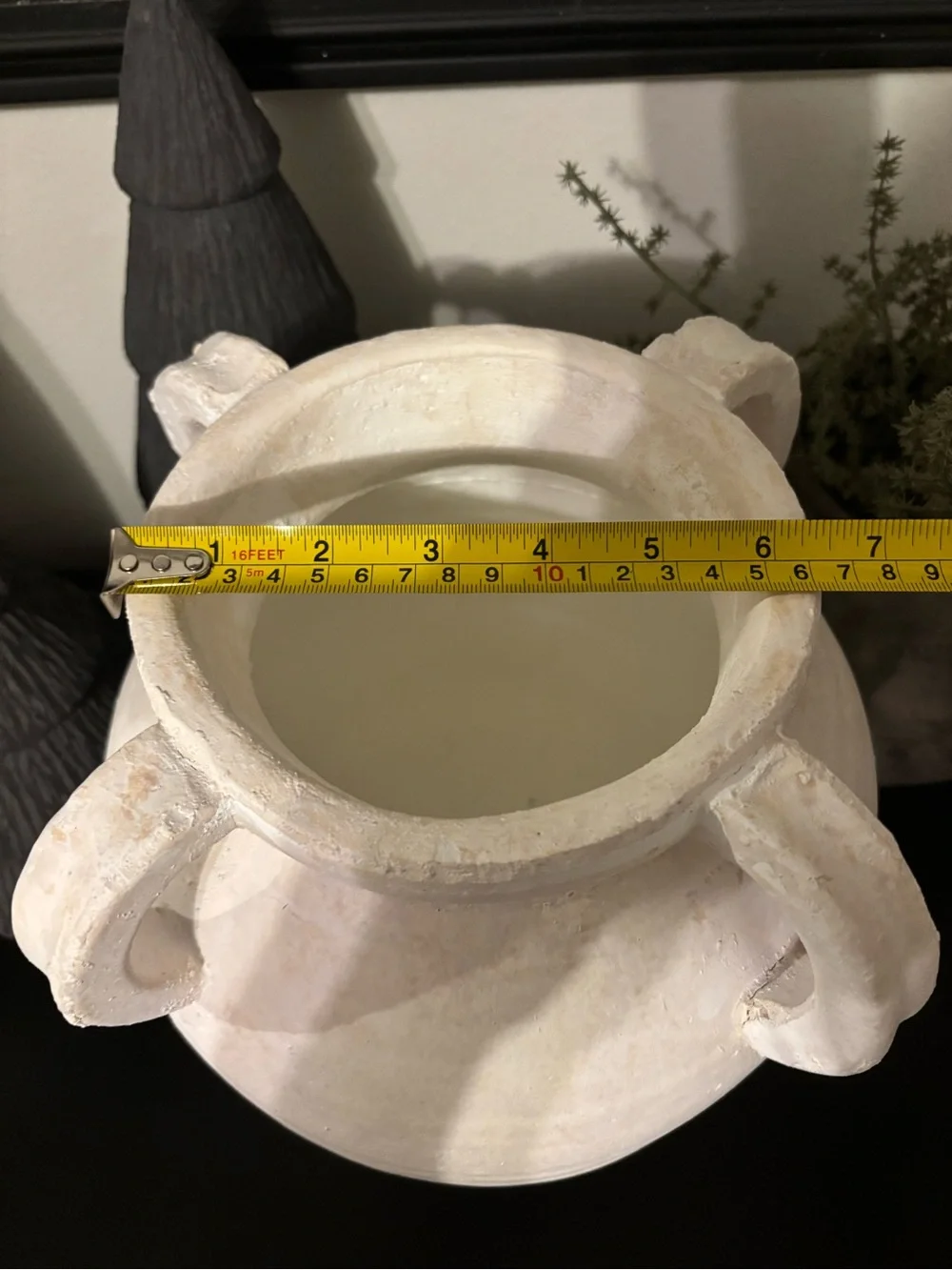 Neutral White Vintage Style Four Handle Ribbed Decorative Vase-Large